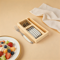 Modern ecologisch duurzame diner- en dessertvorken, mini fruitvorken, 6-delige bestekset met houten opbergdoos