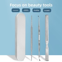 Lime à ongles en acier inoxydable double tête, repousse-cuticules, lime à ongles quatre faces pour le modelage des ongles, outil de manucure professionnel, lot de 3 pièces