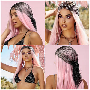 Pañuelo de malla hueca con diamantes de imitación brillante, estilo europeo y americano, fiesta, club nocturno, Festival de música, accesorios esenciales para el cabello - Product Image 3