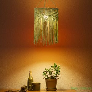 Abat-jour en coton tissé macramé respirant fait main avec franges à pompons, grande suspension de plafond, décoration intérieure du Vietnam - Product Image 6