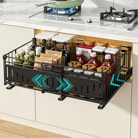 Organisateur de cuisine en métal pour armoire de bureau, tiroir de rangement extensible pour ustensiles de cuisine et épices, avec système de tirage à fil