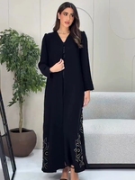 Ensemble Robe Modeste Nida Pearl Nouvelle Collection Longue Islamique Anti-Plis Ouverte Abaya de Dubaï Traditionnelle Musulmane Faite à la Main pour Femme