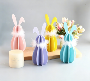 DAMAI Wholesale <b>Easter</b> Decor Plush Rabbit <b>Ornaments</b> Colorful DIY Wooden Slices Supplies Party Home Tabletop Decoration - Product Image 2