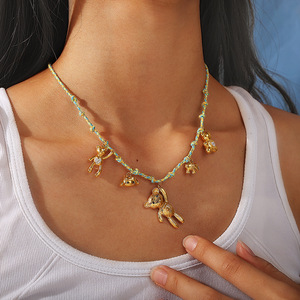 Personality Retro Stainless Steel Gold-plated Bear Mouse Elephant Flying <strong>Pig</strong> Wooden Horse Pendant <strong>Charms</strong> - Product Image 4