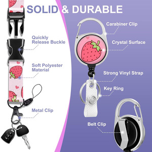 Strawberry-shaped carabiner, badge scroll, cute girl name tag, <b>ID</b> card <b>holder</b>, card <b>holder</b>, neck rope wholesale. - Product Image 4
