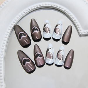 Faux ongles à presser en amande, <span class=keywords><strong>violet</strong></span> <span class=keywords><strong>foncé</strong></span>, effet œil de chat, cœur creux, papillon, strass, réutilisables, pour manucure DIY - Product Image 6