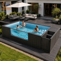 Piscine hors sol en fibre de verre de 20 pieds avec jacuzzi et spa, grand conteneur familial en WPC foncé de 40 pieds, idéal pour le jardin