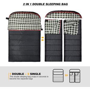 Doppellagiger, Breit Geschnittener und Wasserdichter 3-Jahreszeiten-Camping-Doppelschlafsack – Warmer Innenschlafsack mit Kapuze - Product Image 2