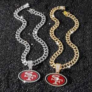 Glassato fuori San Francisco 49ers collane Charm Bling all'ingrosso catena cubana Hip Hop uomo donna lega placcato <span class=keywords><strong>oro</strong></span> ciondolo strass - Product Image 1