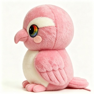 ตุ๊กตานกสีชมพูน่ารักแบบกำหนดเองได้ ตุ๊กตาขนนุ่มฟู ตาสีรุ้ง นกนั่งท้องขาว - Product Image 1