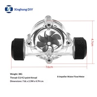 Pengukur Aliran Air Tipe Turbin 8 Bilah Berpendingin Air Komputer Bahan PVC Desain Anti Selip Hitam G1/42 2 Antarmuka 8 Impeller