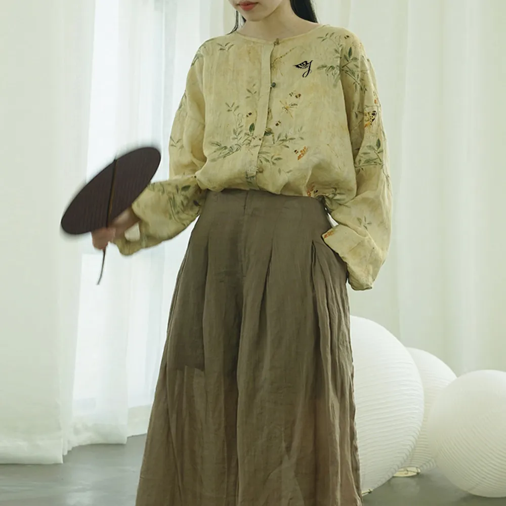 SMO blus linen cetak pakaian trendi wanita untuk wanita kualitas pakaian produsen