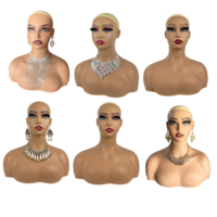 Grande Tête de Mannequin Femme Réaliste pour Présentation de Perruques Cheveux Humains Bouclés, Support de Perruque et Bandeau