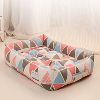 Lit pliable pour chien et chat, respirant, durable, motif carré de dessin animé, avec rembourrage en mousse à mémoire de forme, housse amovible, utilisable toute l'année