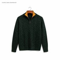 Herren Viertelreißverschluss-Pullover Zopfmuster Stehkragen Pullover Waldgrün Warm Winter OEM ODM Individuelles Logo