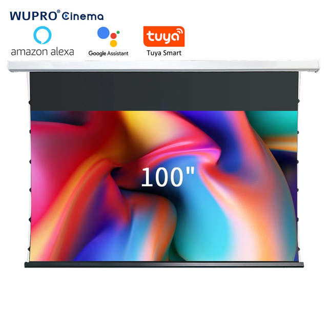 3 Days Dispatch Wupro/OEM PVC Soft Matte Gray 100inch Projection Screens 16:9 Cinematic CLR Electric Roll Down Projector Screen