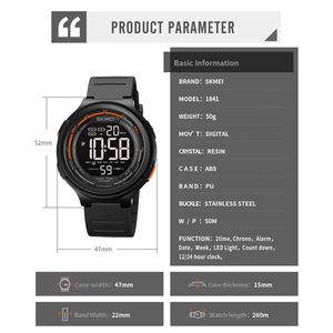 Montre digitale unisexe <span class=keywords><strong>SKMEI</strong></span> <span class=keywords><strong>1841</strong></span> élégante, fabriquée en Chine, bracelet en silicone, résistante à l'eau, affichage numérique, faible MOQ, montre de sport au poignet - Product Image 5