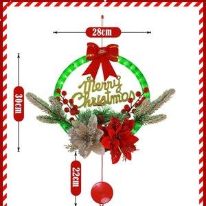 New Christmas luminous wreath, simulated red berries and pine needles, Christmas <b>door</b> hanging decoration, window display - Product Image 3