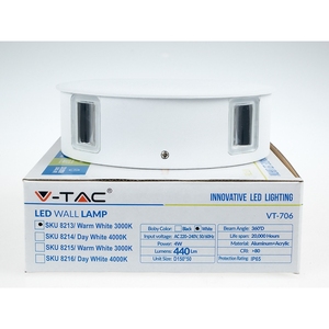 V-TAC VT-706 4W Warm Wit Led Muur Licht Ip65 Aluminium Basis 4000K Kleur Temperatuur Waterdicht Voor Buitengebruik 12W Power - Product Image 3