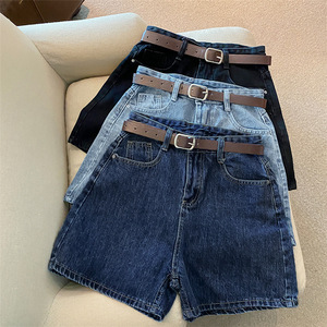 I-0572 Short en jean d'été pour <span class=keywords><strong>femme</strong></span>, <span class=keywords><strong>taille</strong></span> <span class=keywords><strong>haute</strong></span>, simple, amincissant, coupe ample, jambe large, style A-line, hot pants - Product Image 1