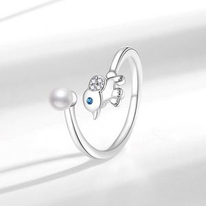 <b>Silver</b> Plated Gold Plated Cute Elephant Pearl <b>Ring</b> for Women Fine Jewelry Index Finger Open Size <b>Adjustable</b> Copper for Weddings - Product Image 3