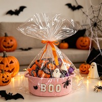 Panier tressé en corde de coton pour décoration de fête d'Halloween, organisateur de festival pour bonbons et collations