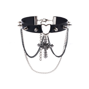 Collier ras-du-<span class=keywords><strong>cou</strong></span> punk exagéré, style gothique sombre, avec croix, araignée et pampilles, en alliage et bambou, inspiré du hip-hop, au design audacieux - Product Image 5