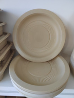 Assiette en papier ronde classique durable de 10 "en fibre végétale naturelle verte compostable et conviviale pour les fêtes en bambou