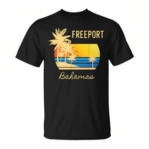 Freeport Bahamas Palm Tree Beach Retro Sunset Surf Camiseta - Product Image 2