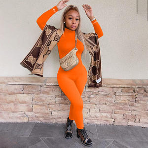 Jumpsuit Pakaian Wanita Lengan Panjang, Jumpsuit Bodycon Lengan Panjang Turtleneck Warna Polos Berlogo Kustom, Pakaian Wanita Musim Gugur 2022 - Product Image 5