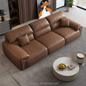 โซฟาหนังสไตล์โมเดิร์นมินิมอล โซฟาหนังสำหรับห้องนั่งเล่น โซฟาหนังหรูหรา 3 ที่นั่ง - Product Image 2