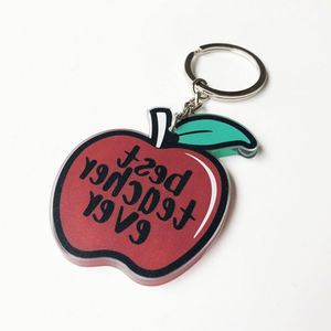 Hot Selling Acrylic Keychain Lovely Sweet Teacher's Day Gift with Doll Animal Cat Pattern Special Apple Keyring for Teachers - Product Image 3
