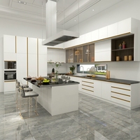 Meubles de cuisine modulaires sans cadre HANSE House Hotel Apartment, modernes, prêts à assembler, en acrylique blanc, MDF, stratifié, avec évier en marbre