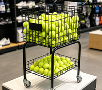 Chariot à balles de tennis portable en métal avec deux paniers de rangement et chariot roulant pour l'entraînement sur le terrain de tennis