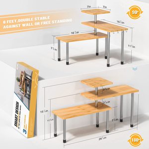 Étagère de rangement réglable à 3 niveaux pour économiser de l'espace, avec pieds en <span class=keywords><strong>aluminium</strong></span>, pour comptoir de <span class=keywords><strong>cuisine</strong></span>, étagère à épices en bambou - Product Image 5