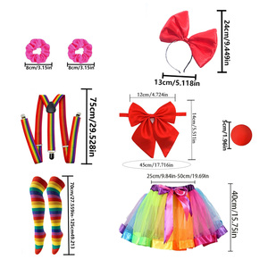 8 piezas de disfraz de payaso PESENAR <span class=keywords><strong>para</strong></span> mujer: diadema, nariz falsa, banda <span class=keywords><strong>para</strong></span> el <span class=keywords><strong>pelo</strong></span>, corbatín, correa <span class=keywords><strong>para</strong></span> el hombro, falda corta, medias - Product Image 5