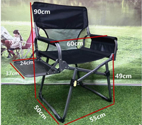 Chaise pliante de directeur avec table latérale, en tissu Oxford 600D et cadre en tube d'acier, capacité de charge 150 kg, pour camping, pêche et plage en extérieur