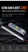 Alimentation LED 24V pour bande lumineuse basse tension, transformateur ultra-fin silencieux, barre lumineuse linéaire à intensité variable Triac, usage commercial 30W