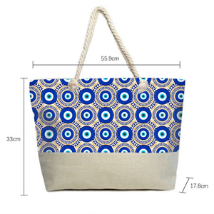 Borsa da Spiaggia in Tela con Stampa Logo Personalizzata, Souvenir Greco con Occhio Malvagio, Borse Tote di Creta e Mykonos - Product Image 5