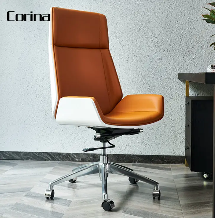 En cuir haut dossier chaise de bureau belle chaise Pivotante haute en aluminium base ergonomique de bureau chaises