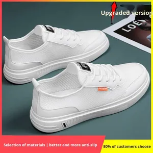 Men's <b>White</b> <b>Lace</b>-up Sneakers Summer Mesh Breathable 2025 New Hollow Casual Sports Thin Work Board Shoes - Product Image 6