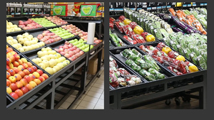 ตะกร้าพลาสติกสำหรับจัดแสดงของในซูเปอร์มาร์เก็ตพร้อมบาร์แกว่งสำหรับผักผลไม้ - Product Image 6