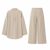 Chemises et pantalons en lin naturel pour femmes, sur mesure, à manches longues, couleur unie, mélange de lin, ensemble en lin pour femmes