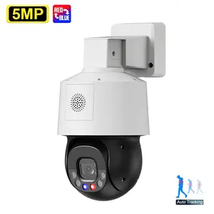 5MP Ultra HD การป้องกันการก่อการร้ายแสงสีแดงและสีฟ้าสัญญาณเตือนภัยกล้องวงจรปิดความปลอดภัยโดม ptz สีเต็มรูปแบบการมองเห็นได้ในเวลากลางคืน 3 นิ้ว poe ptz กล้อง ip