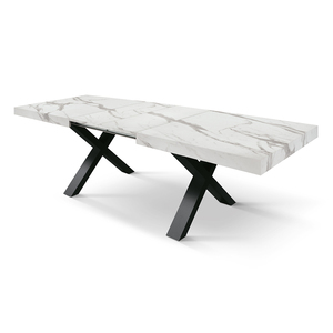 Statuary Marble Effect <b>Dining</b> <b>Table</b> With Black Crossed Legs Internal Use Mdf Base Melamine Top - Product Image 2