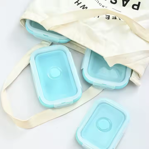 Ensemble de 4 boîtes à lunch pliables en silicone portables <span class=keywords><strong>pour</strong></span> l'extérieur, résistantes à la chaleur, <span class=keywords><strong>pour</strong></span> le stockage des aliments, <span class=keywords><strong>pour</strong></span> <span class=keywords><strong>les</strong></span> voyages, <span class=keywords><strong>couverts</strong></span> inclus - Product Image 5