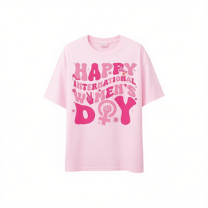 T-shirt Rosa da Donna Girocollo Vestibilità Regolare con Stampa Femminista per la Giornata Internazionale della Donna Casual Primavera Estate 100% Cotone - Product Image 1