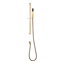 HONGDEC Ensemble de barre de douche coulissante en laiton brossé doré avec douchette à main et flexible en acier inoxydable de 1,5 m avec raccord mural coudé