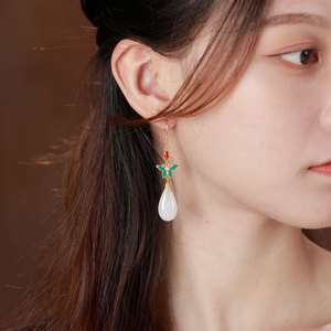 Boucles d'oreilles pendantes en jade <span class=keywords><strong>de</strong></span> style vintage, plaqué or 24 carats, classiques Hanfu, longues pampilles, mode nationale, élégantes pour femmes - Product Image 6