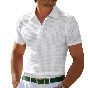 All'ingrosso 2025 estate in sport con bottoni Waffle in tinta unita tinta unita Jersey da uomo per Polo Cross-Border - Product Image 3